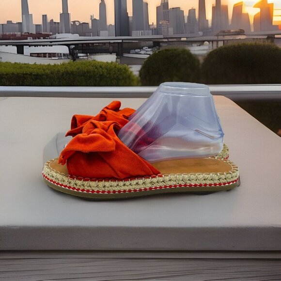 Universal Thread Sandals Womens Size 8.5 Orange Bow Espadrille Flat Comfort - Picture 2 of 12